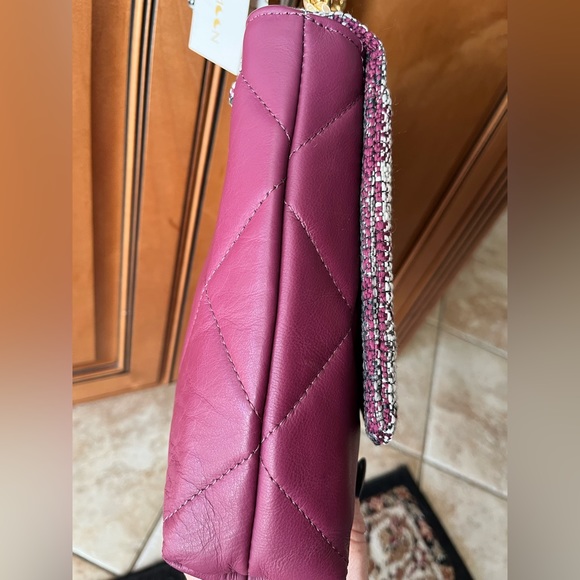 Michelle Moon Quilted Leather And Tweed Two-Tone Fabric Bag in Plum And Grey - Picture 14 of 16